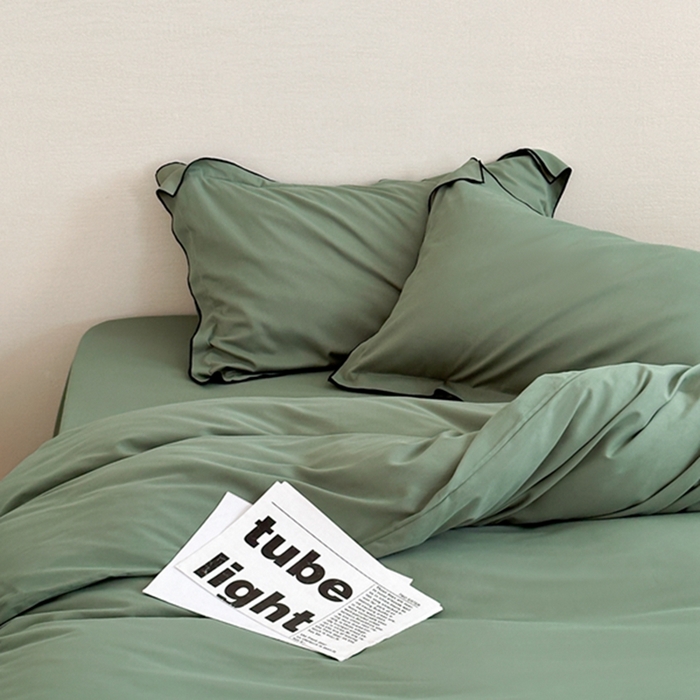 91家纺网 家纺一手货源 找家纺 梦享生活家居 2024新款Ａ类50支全棉磨毛密拷边四件套系列 密拷边翡翠绿