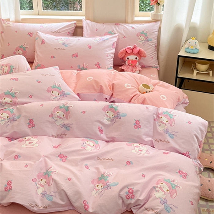 91家纺网 家纺一手货源 找家纺 博雅 2024新款三丽鸥全棉印花卡通四件套 花朵美乐蒂