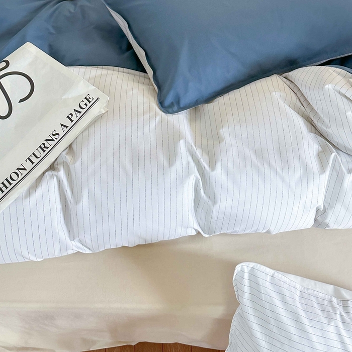 91家纺网 家纺一手货源 找家纺 时年家纺 2024新款40毛巾绣全工艺水洗全棉系列四件套（充值会员优惠5元） 深蓝条