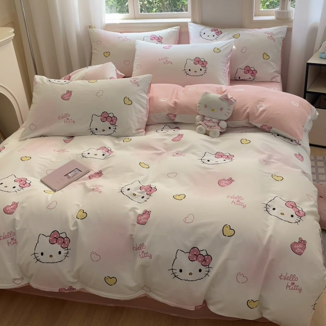 91家纺网 家纺一手货源 找家纺 博雅 2024新款三丽鸥全棉印花卡通四件套 彩色KT