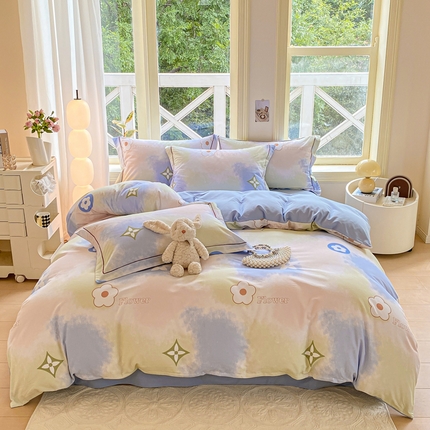 91家纺网 家纺一手货源 找家纺 帅露家纺 2025新款全棉ins风小清新加厚磨毛四件套【提供质检报告】 七彩空间