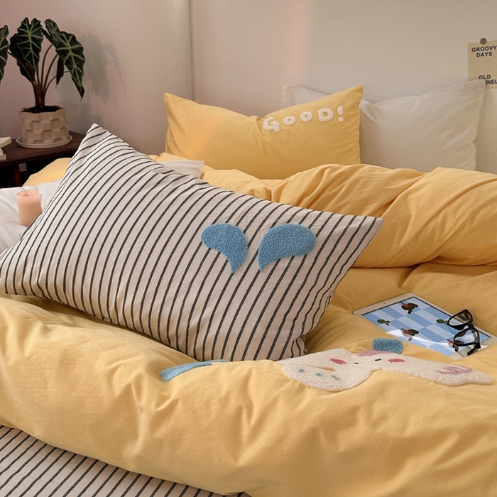 91家纺网 家纺一手货源 找家纺 洋铭区（原狠狠爱）2024新款水洗棉毛巾绣四件套 迷恋小象