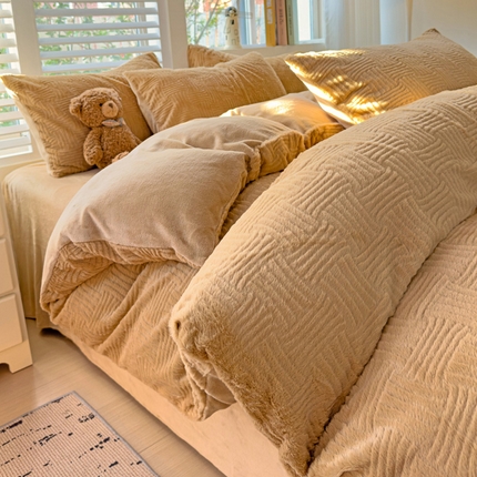 91家纺网 家纺一手货源 找家纺 （总）N先生 2024新款兔毛绒牛奶绒四件套-罗拉系列