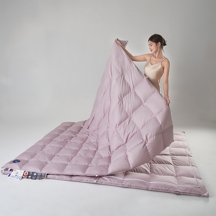 91家纺网 家纺一手货源 找家纺 （总）岚司羽 2024新款全棉95%优质白鹅绒抗菌子母被--模特