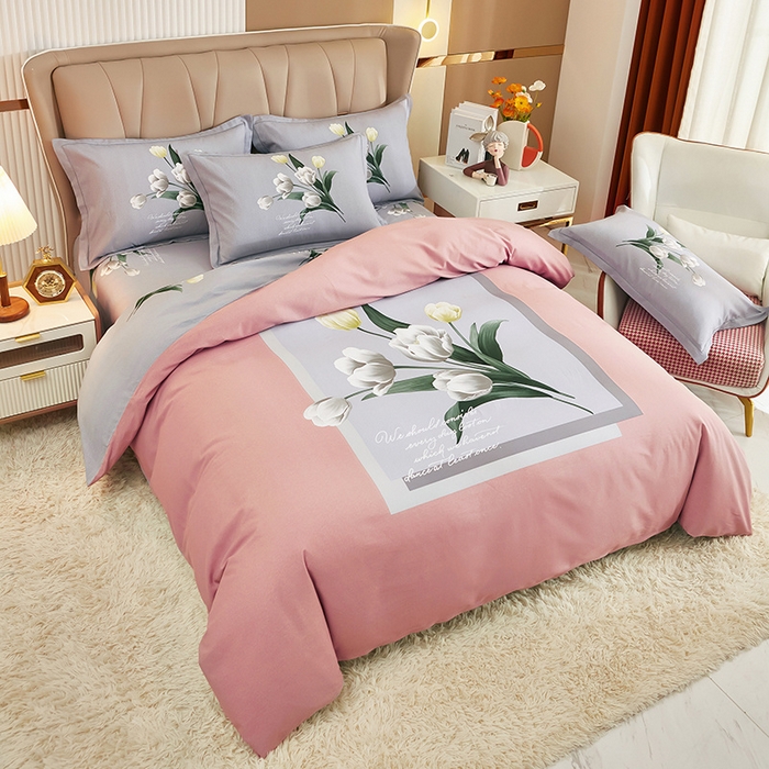 91家纺网 家纺一手货源 找家纺 雲归梦 2024新款加厚全棉生态磨毛大版四件套 含香-粉