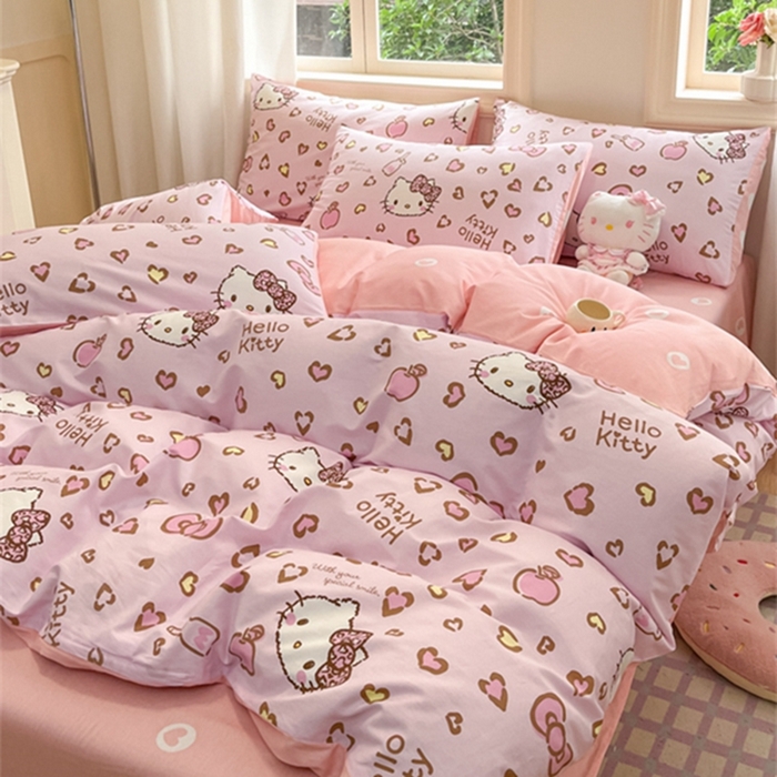 91家纺网 家纺一手货源 找家纺 博雅 2024新款三丽鸥全棉印花卡通四件套 心心KT