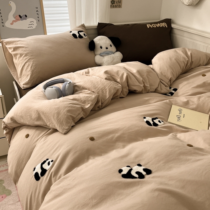 91家纺网 家纺一手货源 找家纺 海岛哥哥 2025新款云柔棉毛巾绣 四件套 毛巾绣-熊猫花花