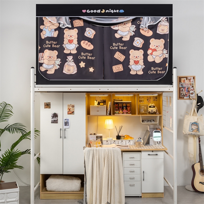 91家纺网 家纺一手货源 找家纺 新太阳蚊帐 2025新款卡通学生遮光床帘 烘焙熊熊