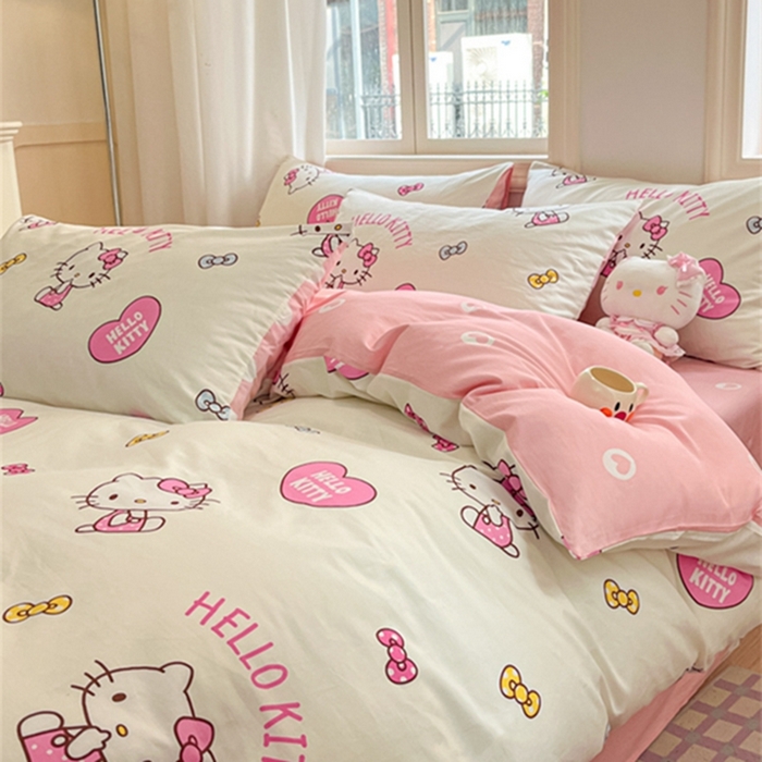 91家纺网 家纺一手货源 找家纺 博雅 2024新款三丽鸥全棉印花卡通四件套 蝴蝶结KT