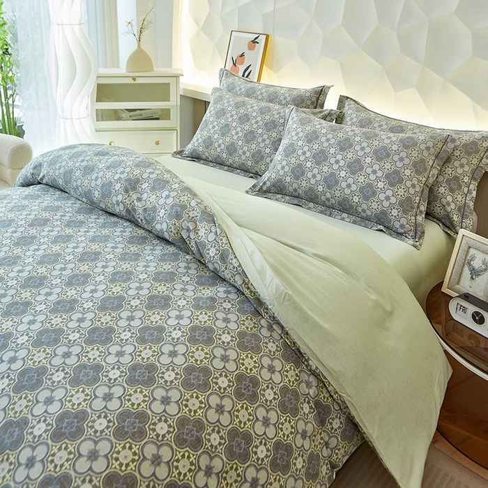 91家纺网 家纺一手货源 找家纺 雲归梦 2024新款加厚全棉生态磨毛大版四件套 利奥 灰