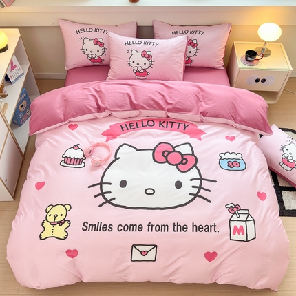 91家纺网 家纺一手货源 找家纺 （总）孩子王家纺 2025新款三丽鸥系列全棉活性大版印花卡通学生宿舍四件套（第二批）