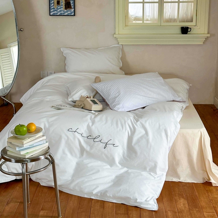 91家纺网 家纺一手货源 找家纺 时年家纺 2024新款40毛巾绣全工艺水洗全棉系列四件套（充值会员优惠5元） 象牙条