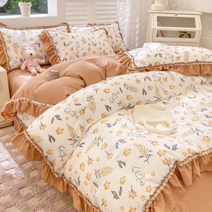 91家纺网 家纺一手货源 找家纺 （总）同田家纺  2024新款泡泡棉印花蕾丝工艺四件套