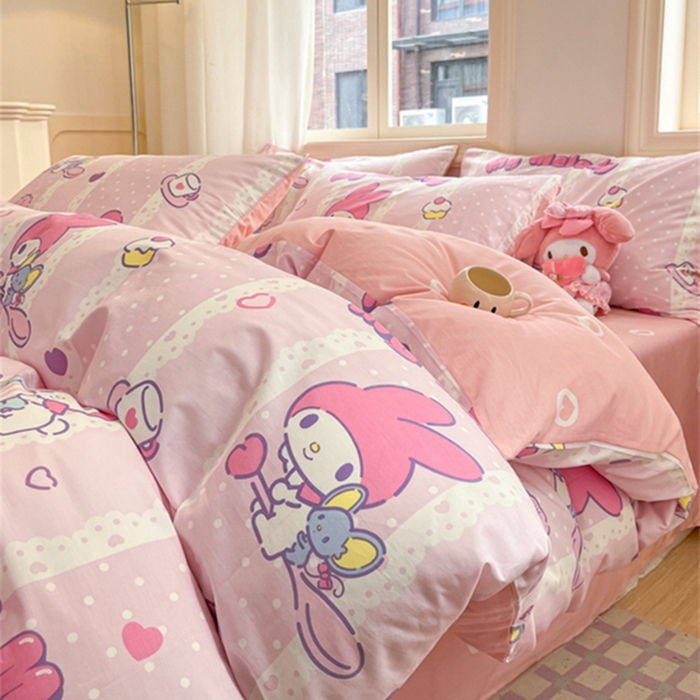 91家纺网 家纺一手货源 找家纺 博雅 2024新款三丽鸥全棉印花卡通四件套 魔法美乐蒂