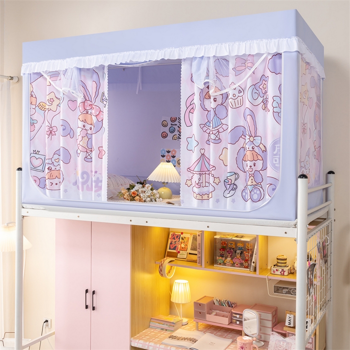 91家纺网 家纺一手货源 找家纺 新太阳蚊帐 2025新款卡通学生遮光床帘 兔耳小仙女