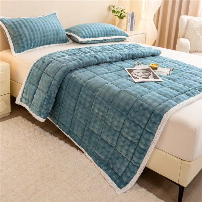 91家纺网 家纺一手货源 找家纺 正邦家纺 2024新款奶油风加厚保暖夹棉软床垫床褥床护垫 湖水蓝