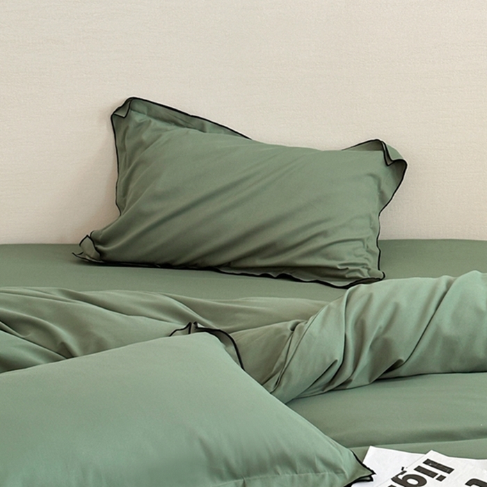 91家纺网 家纺一手货源 找家纺 梦享生活家居 2024新款Ａ类50支全棉磨毛密拷边四件套系列 密拷边翡翠绿