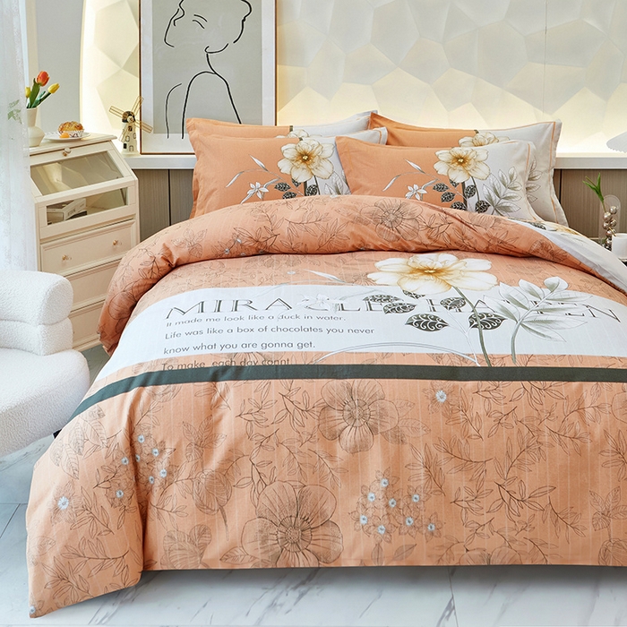 91家纺网 家纺一手货源 找家纺 雲归梦 2024新款加厚全棉生态磨毛大版四件套 妙如风铃 桔