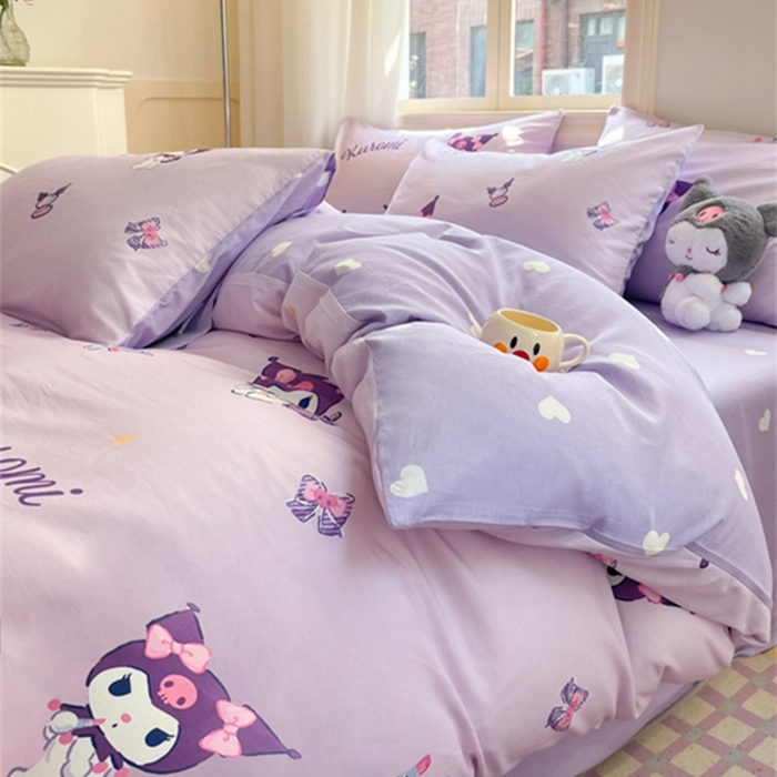 91家纺网 家纺一手货源 找家纺 博雅 2024新款三丽鸥全棉印花卡通四件套 浅紫库洛米