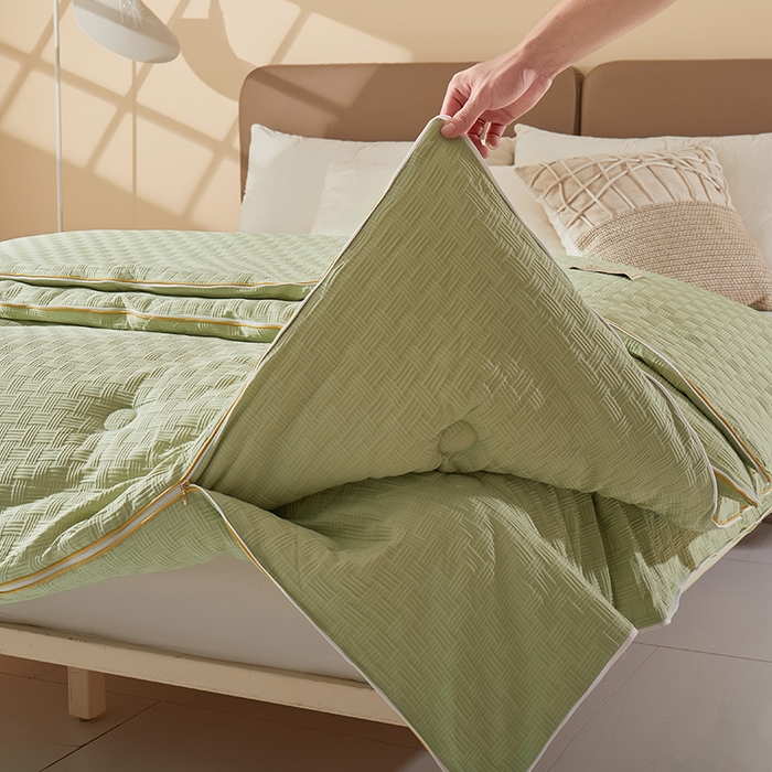 91家纺网 家纺一手货源 找家纺 星航家纺 2025新款A类针织棉华夫格大豆被子母被子（真正A类针织棉）华夫格子母被 抹茶绿