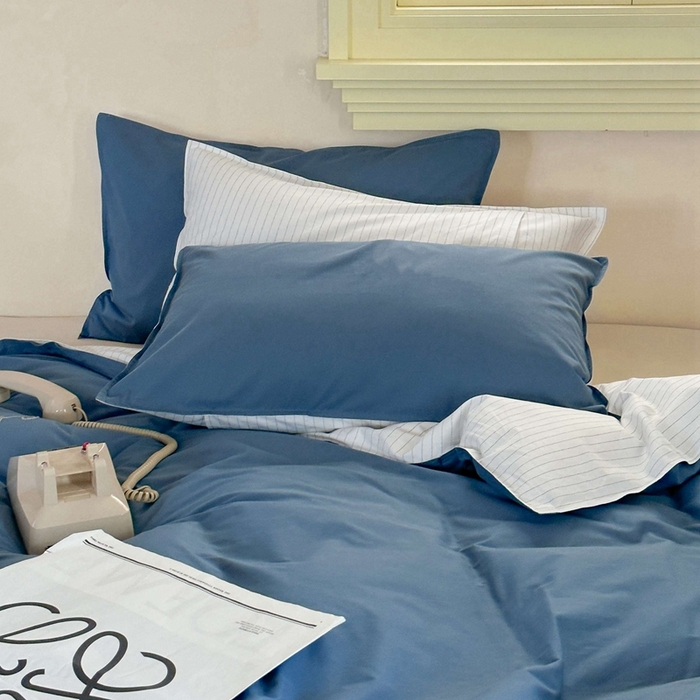 91家纺网 家纺一手货源 找家纺 时年家纺 2024新款40毛巾绣全工艺水洗全棉系列四件套（充值会员优惠5元） 深蓝条