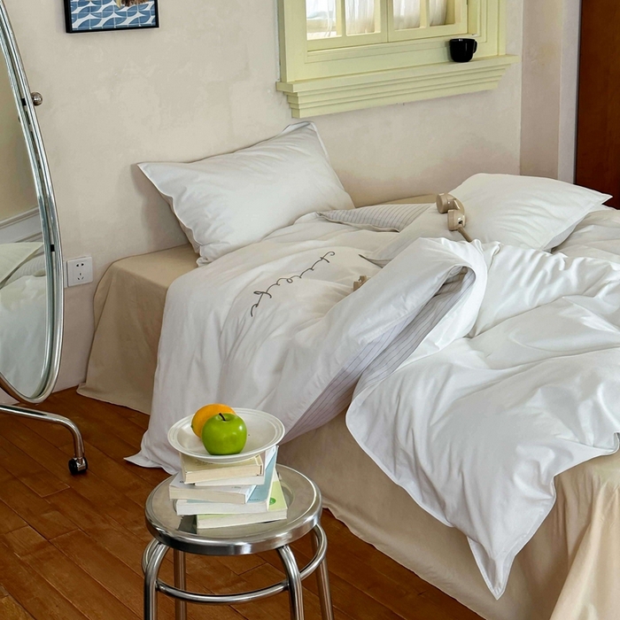 91家纺网 家纺一手货源 找家纺 时年家纺 2024新款40毛巾绣全工艺水洗全棉系列四件套（充值会员优惠5元） 象牙条