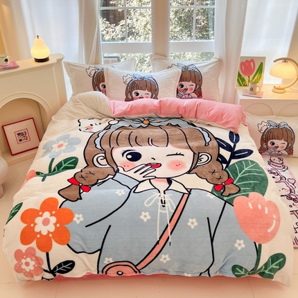 喜梦缘-2025新款大版卡通牛奶绒四件套 元气满满