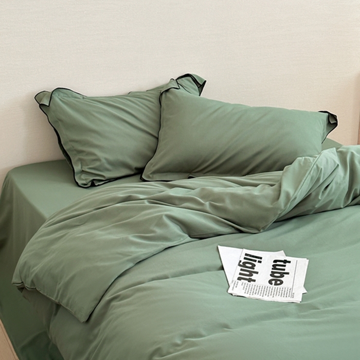 91家纺网 家纺一手货源 找家纺 梦享生活家居 2024新款Ａ类50支全棉磨毛密拷边四件套系列 密拷边翡翠绿