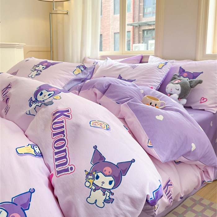 91家纺网 家纺一手货源 找家纺 博雅 2024新款三丽鸥全棉印花卡通四件套 多彩库洛米AB版