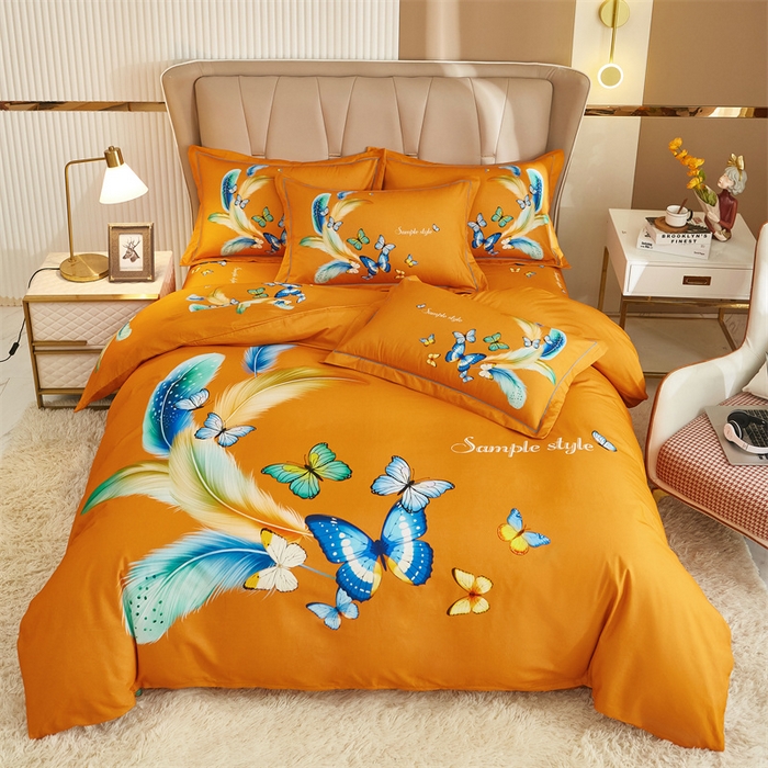 91家纺网 家纺一手货源 找家纺 雲归梦 2024新款加厚全棉生态磨毛大版四件套 仙香花骨-桔