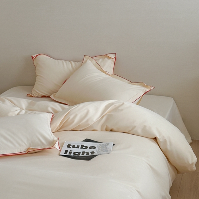 91家纺网 家纺一手货源 找家纺 梦享生活家居 2024新款Ａ类50支全棉磨毛密拷边四件套系列 密拷边奶茶色