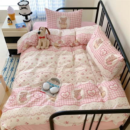 美乐迪家纺 2024新款全棉印花混搭系列四件套 甜心小熊