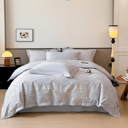 91家纺网 家纺一手货源 找家纺 懒猫家纺 2024新款【瑾雅系列】全棉绣花套件四件套 瑾雅-银灰