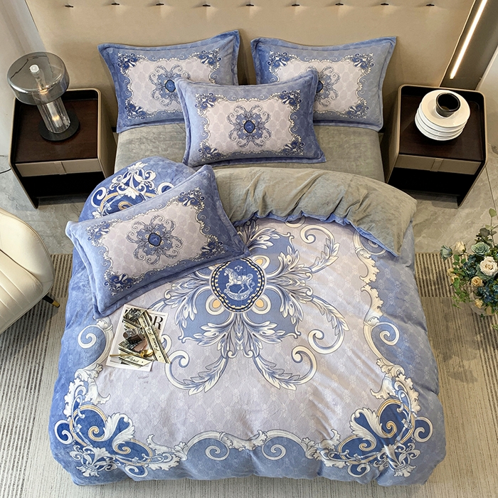 91家纺网 家纺一手货源 找家纺 喜梦缘 2025新款大版花卉牛奶绒四件套 巴塞罗娜