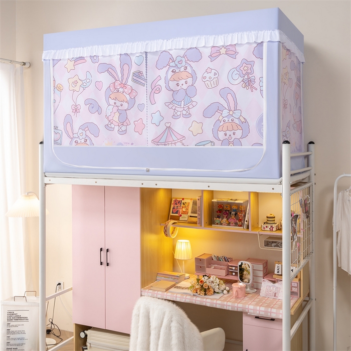 91家纺网 家纺一手货源 找家纺 新太阳蚊帐 2025新款卡通学生遮光床帘 兔耳小仙女