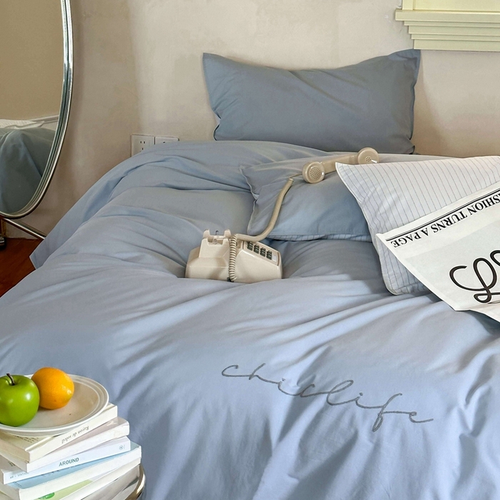 91家纺网 家纺一手货源 找家纺 时年家纺 2024新款40毛巾绣全工艺水洗全棉系列四件套（充值会员优惠5元） 浅蓝条