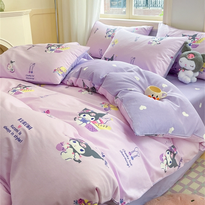 91家纺网 家纺一手货源 找家纺 博雅 2024新款三丽鸥全棉印花卡通四件套 派对库洛米