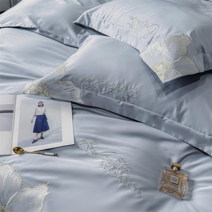 91家纺网 家纺一手货源 找家纺 宅家居 2024新款莫奈花园系列-轻奢小香风双面纯棉刺绣长绒棉四件套 莫奈花园-湖水蓝