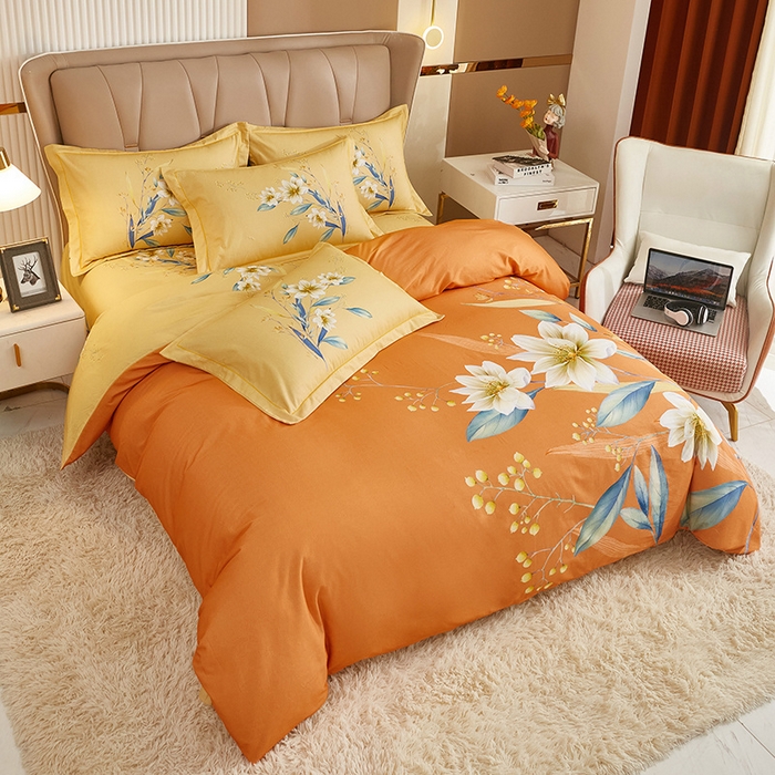 91家纺网 家纺一手货源 找家纺 雲归梦 2024新款加厚全棉生态磨毛大版四件套 醉花听风-桔