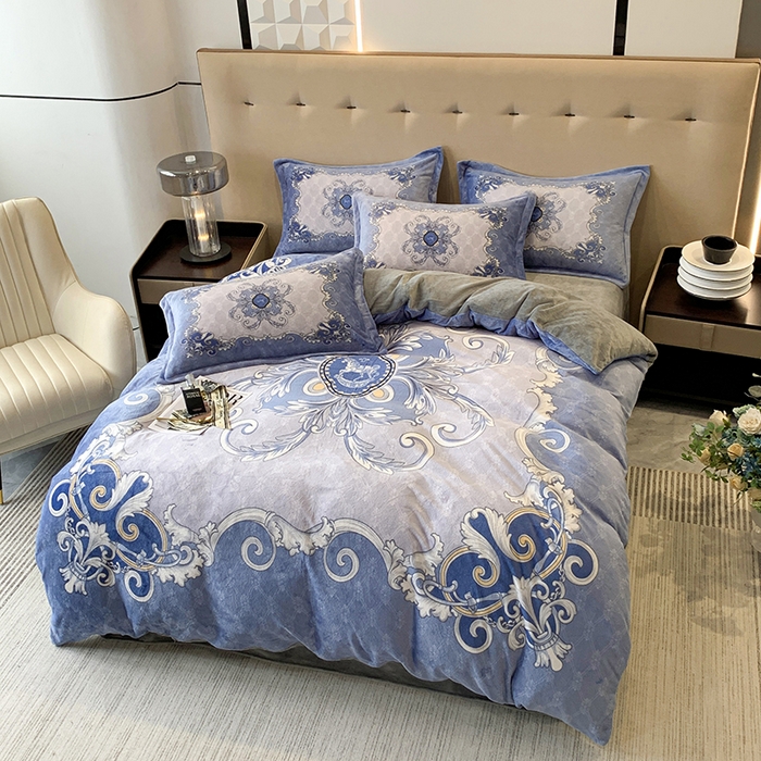 91家纺网 家纺一手货源 找家纺 喜梦缘 2025新款大版花卉牛奶绒四件套 巴塞罗娜