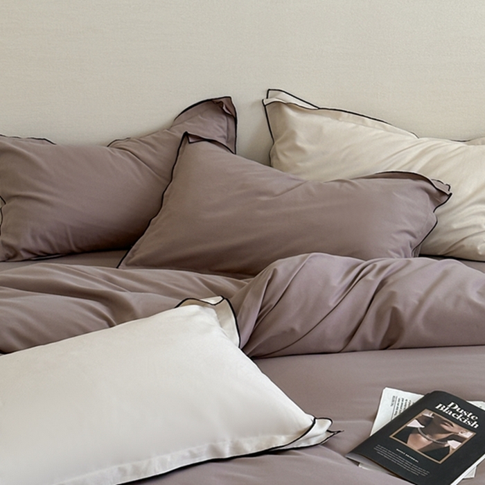 91家纺网 家纺一手货源 找家纺 梦享生活家居 2024新款Ａ类50支全棉磨毛密拷边四件套系列 密拷边深棕色