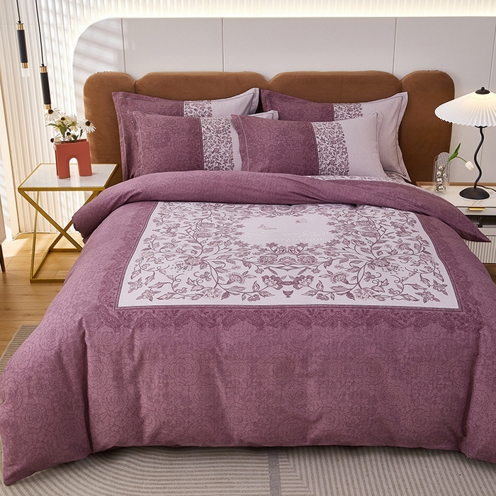 91家纺网 家纺一手货源 找家纺 雲归梦 2024新款加厚全棉生态磨毛大版四件套 流光溢彩 紫