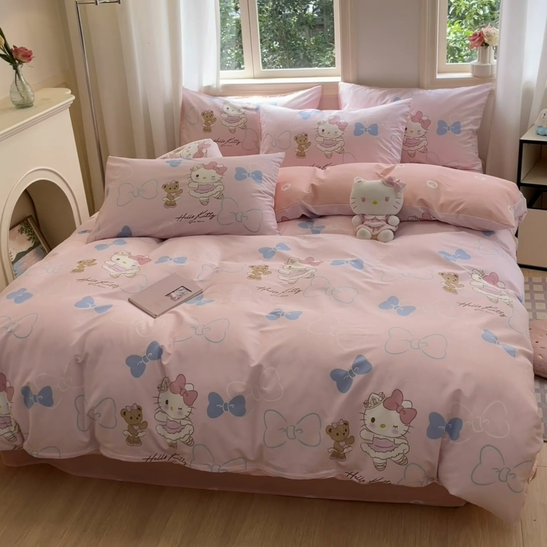 91家纺网 家纺一手货源 找家纺 博雅 2024新款三丽鸥全棉印花卡通四件套 玩偶KT