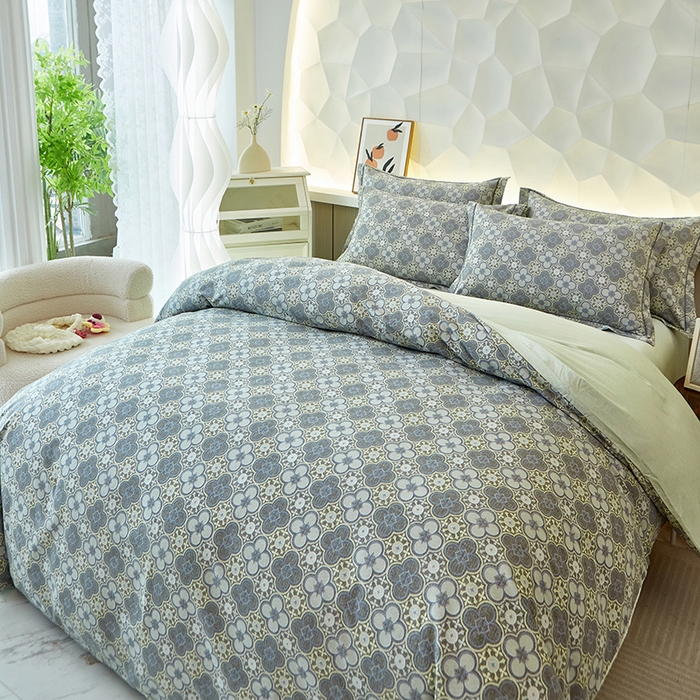 91家纺网 家纺一手货源 找家纺 雲归梦 2024新款加厚全棉生态磨毛大版四件套 利奥 灰