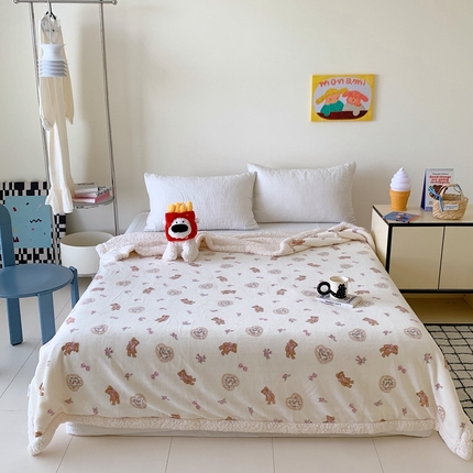 91家纺网 家纺一手货源 找家纺 美乐迪家纺 2024新款多功能羊羔绒毛毯 泰迪熊