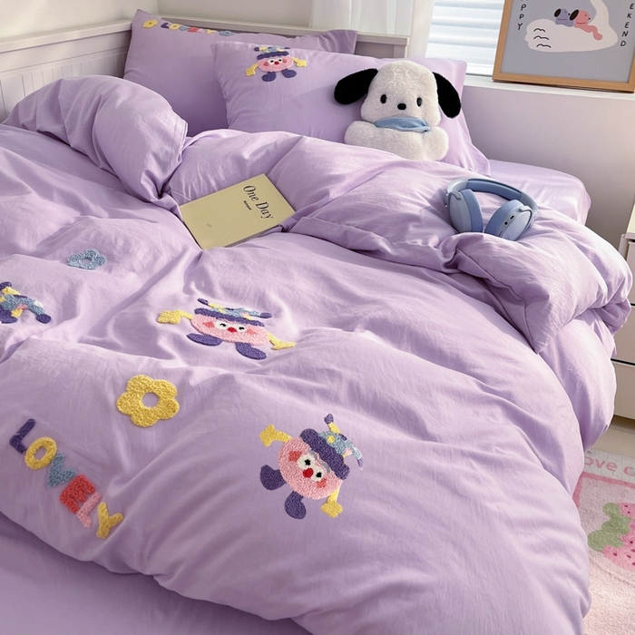 91家纺网 家纺一手货源 找家纺 海岛哥哥 2024新款云柔棉毛巾绣 四件套 毛巾绣-马戏团