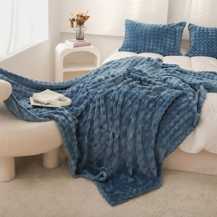 同田家纺  2024新款A类纯色兔绒毛毯 深海蓝