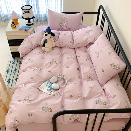 美乐迪家纺 2024新款全棉印花混搭系列四件套 可爱兔