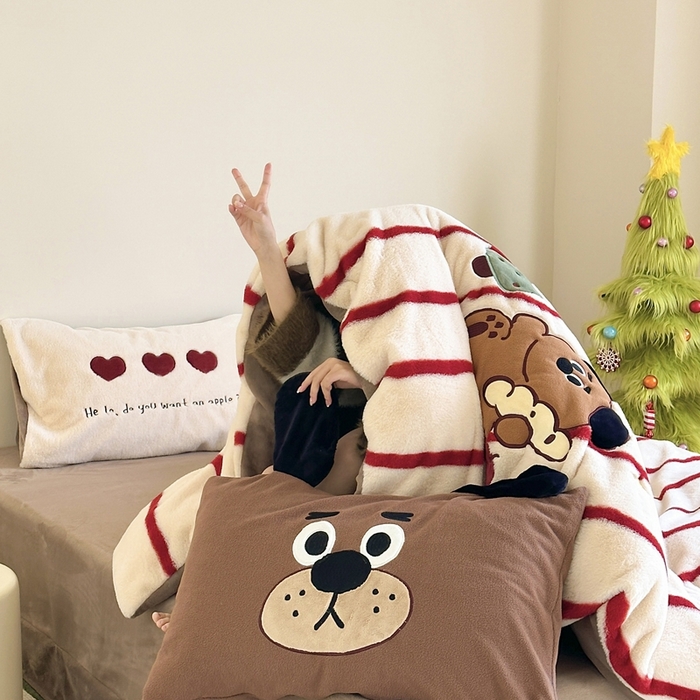 91家纺网 家纺一手货源 找家纺 黛舒家居 2024新款兔兔绒牛奶绒四件套 面包熊