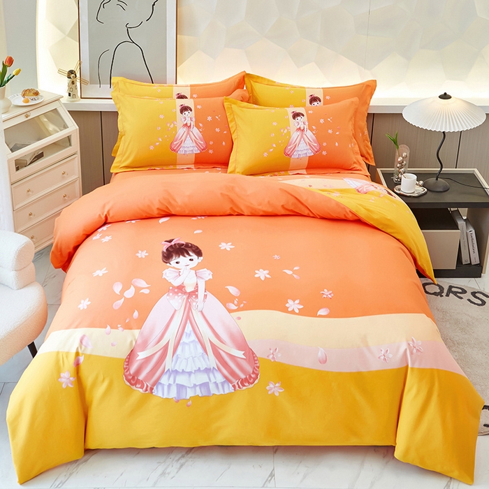 91家纺网 家纺一手货源 找家纺 雲归梦 2024新款加厚全棉生态磨毛大版四件套 妙龄女孩 桔